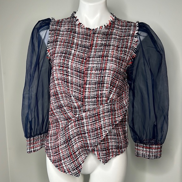 New Zara Tweed Organza Asymmetrical top size medium - Picture 5 of 13